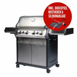 SANTOS S-418 Mit Seiten- & Heckbrenner, Edelstahl Inkl. Drehspieß, Rostheber & Silikonablage -Grill Verkaufs-Shop 02539a52023606adc990feaadddc8d94