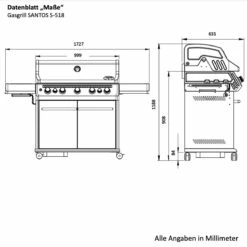 SANTOS S-518 Mit Seiten- & Heckbrenner, Edelstahl Inkl. Drehspieß, Rostheber & Silikonablage & Graviertes ZWILLING Pro Messer 21 SANTOS S-518 Mit Seiten- & Heckbrenner, Edelstahl Inkl. Drehspieß, Rostheber & Silikonablage & Graviertes ZWILLING Pro Messer -Grill Verkaufs-Shop 493743525c0ae988706c176656ff1375