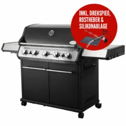 SANTOS S-518 Mit Seiten- Und Heckbrenner, Schwarz, Inkl. Drehspieß, Rostheber & Silikonablage & Graviertes ZWILLING Pro Messer -Grill Verkaufs-Shop 71d26fd2b3ce7faee2ba72a6d384244c