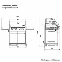 SANTOS S-418 Mit Seiten- & Heckbrenner, Edelstahl Inkl. Drehspieß, Rostheber & Silikonablage -Grill Verkaufs-Shop 9d80782c2d9ddafc6598e095376f7486