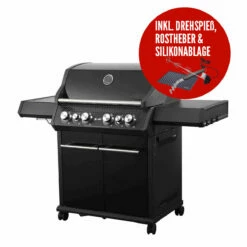 SANTOS S-418 All Black | Seiten- & Heckbrenner | Komplett Schwarz Inkl. Drehspieß, Rostheber & Silikonablage -Grill Verkaufs-Shop b1139dac0b9c24d219c80f87b4f3f44c