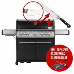 SANTOS S-518 Mit Seiten- Und Heckbrenner, Schwarz, Inkl. Drehspieß, Rostheber & Silikonablage & Graviertes ZWILLING Pro Messer -Grill Verkaufs-Shop c2c6f601fb16f5e882f916e89f140c77