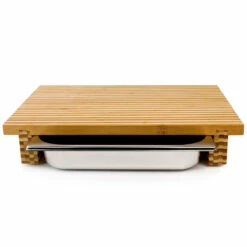 Cleenbo Classic Schneidebrett 43x29 Cm, Bambus Bicolor Mit Edelstahlwanne -Grill Verkaufs-Shop cleenbo classic gn bamboo bicolor 8e165b1c7cf15ae9f61f4f4663b6603d