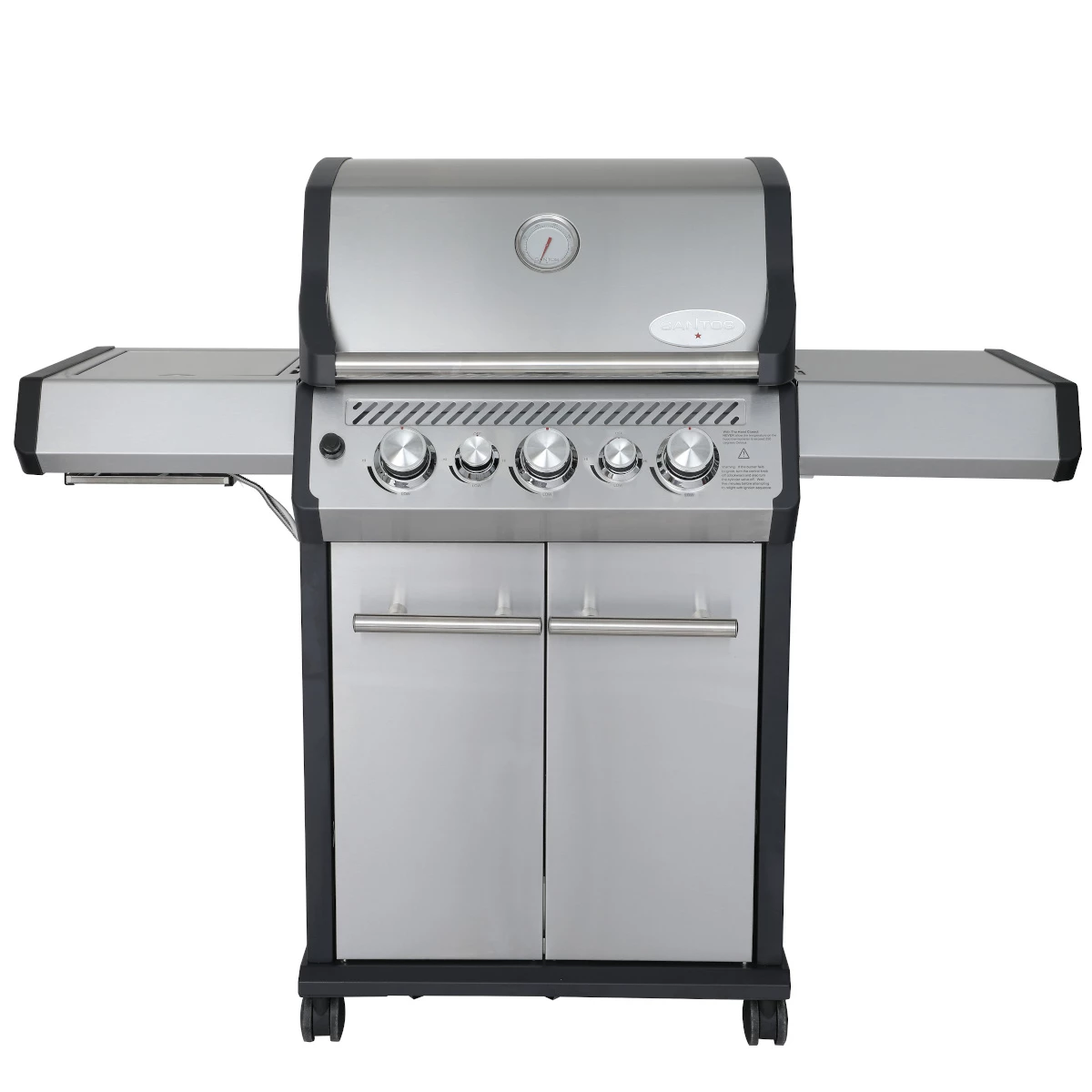 SANTOS Gasgrill S-318 | Seiten- & Heckbrenner, Edelstahl Inkl. Drehspieß, Rostheber & Silikonablage 2 SANTOS Gasgrill S-318 | Seiten- & Heckbrenner, Edelstahl Inkl. Drehspieß, Rostheber & Silikonablage – Bild 2