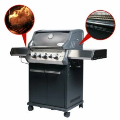 SANTOS S-318 Mit Seiten- & Heckbrenner, Schwarz Inkl. Drehspieß, Rostheber & Silikonablage -Grill Verkaufs-Shop santos s 318 mit seiten heckbrenner schwarz inkl drehspie rostheber silikonablage 2edb74e0b8825b9d3dc203d33ef154ec