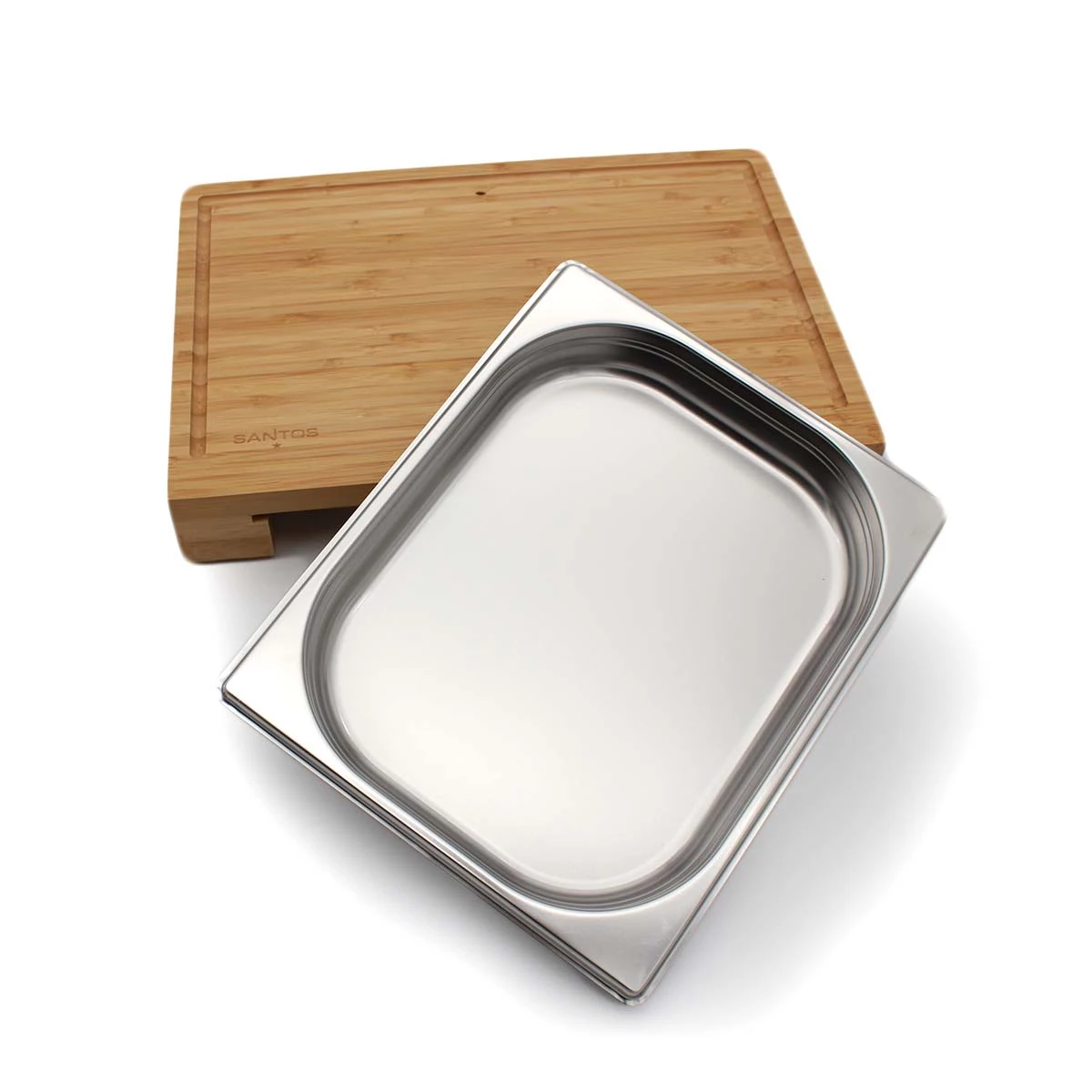 SANTOS Schneidebrett Bambus Mit Edelstahl-Auffangschale 8 SANTOS Schneidebrett Bambus Mit Edelstahl-Auffangschale – Bild 8
